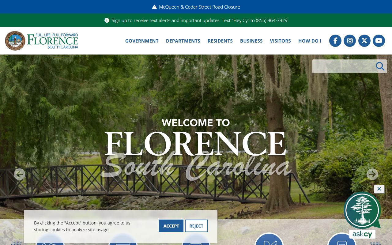 City of Florence website showing Florence marriage license information