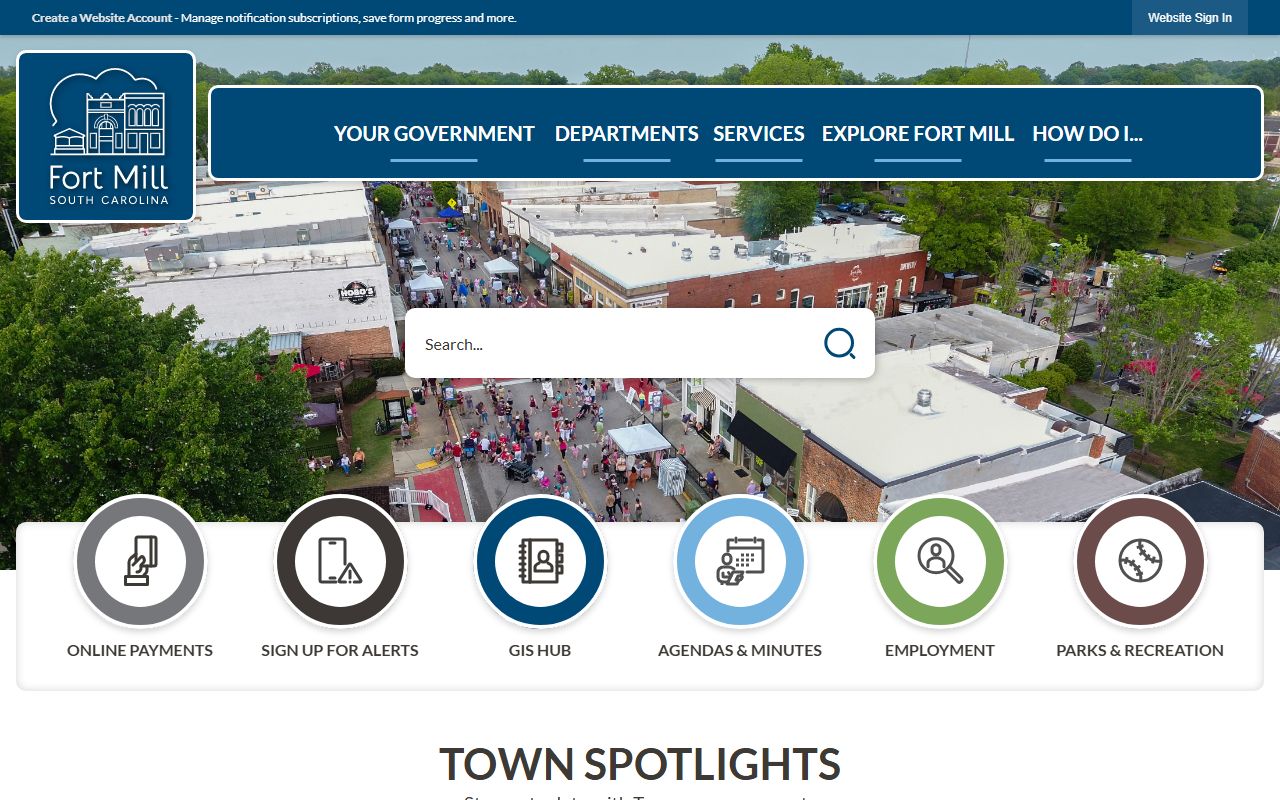 Town of Fort Mill website with local government information for Fort Mill marriage license applicants