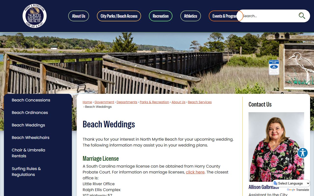 North Myrtle Beach beach wedding information for Myrtle Beach marriage license holders