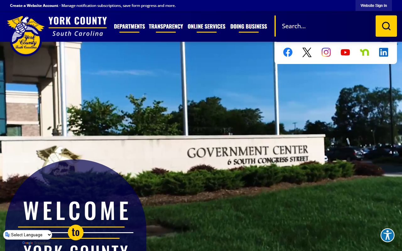 York County Government website showing services for Rock Hill marriage license applicants