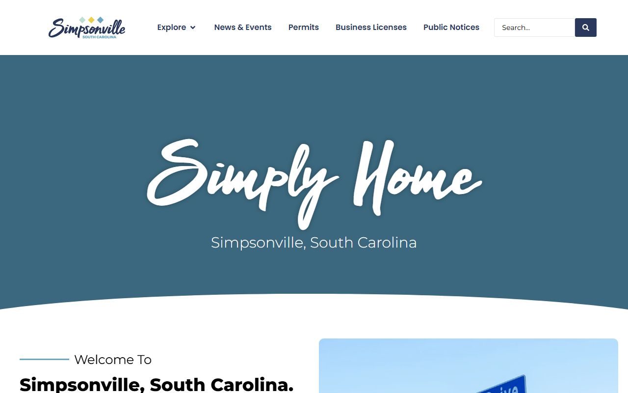 City of Simpsonville website showing local services for Simpsonville marriage license applicants