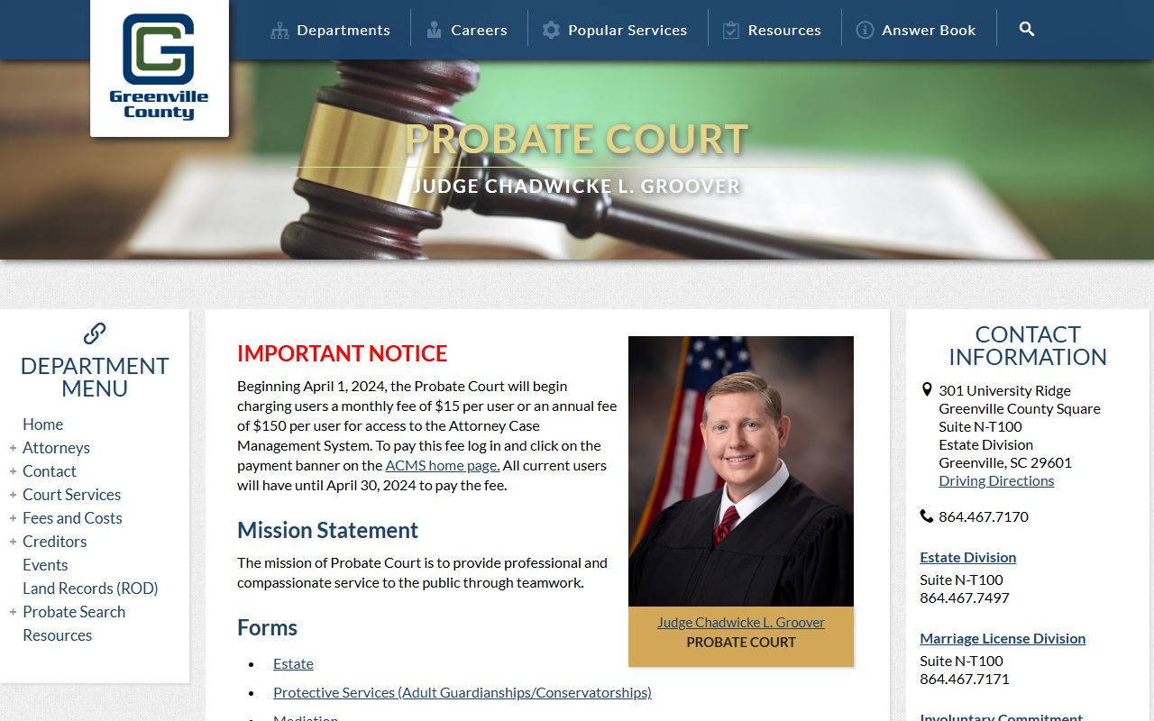 Greenville County Probate Court marriage license application details and requirements