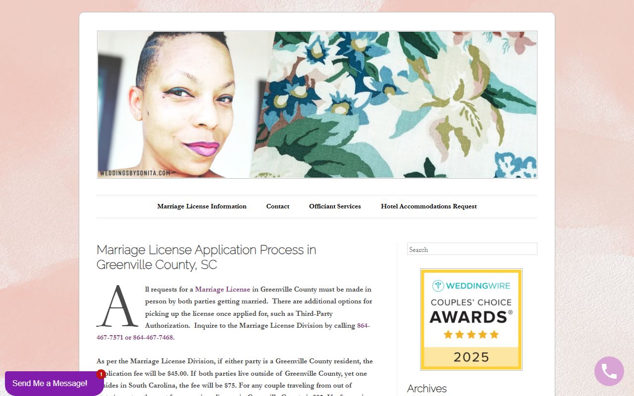 Weddings by Sonita guide to Greenville County marriage license process and ceremony requirements