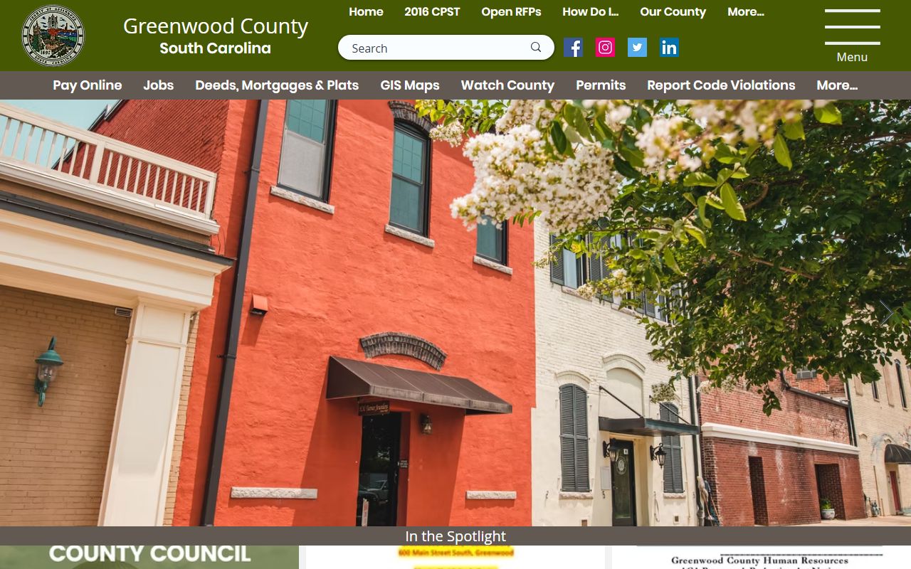 Greenwood County Probate Court website showing marriage license services and contact information