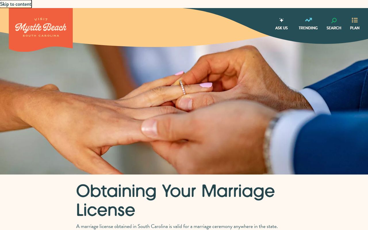 Visit Myrtle Beach marriage license information for Horry County weddings