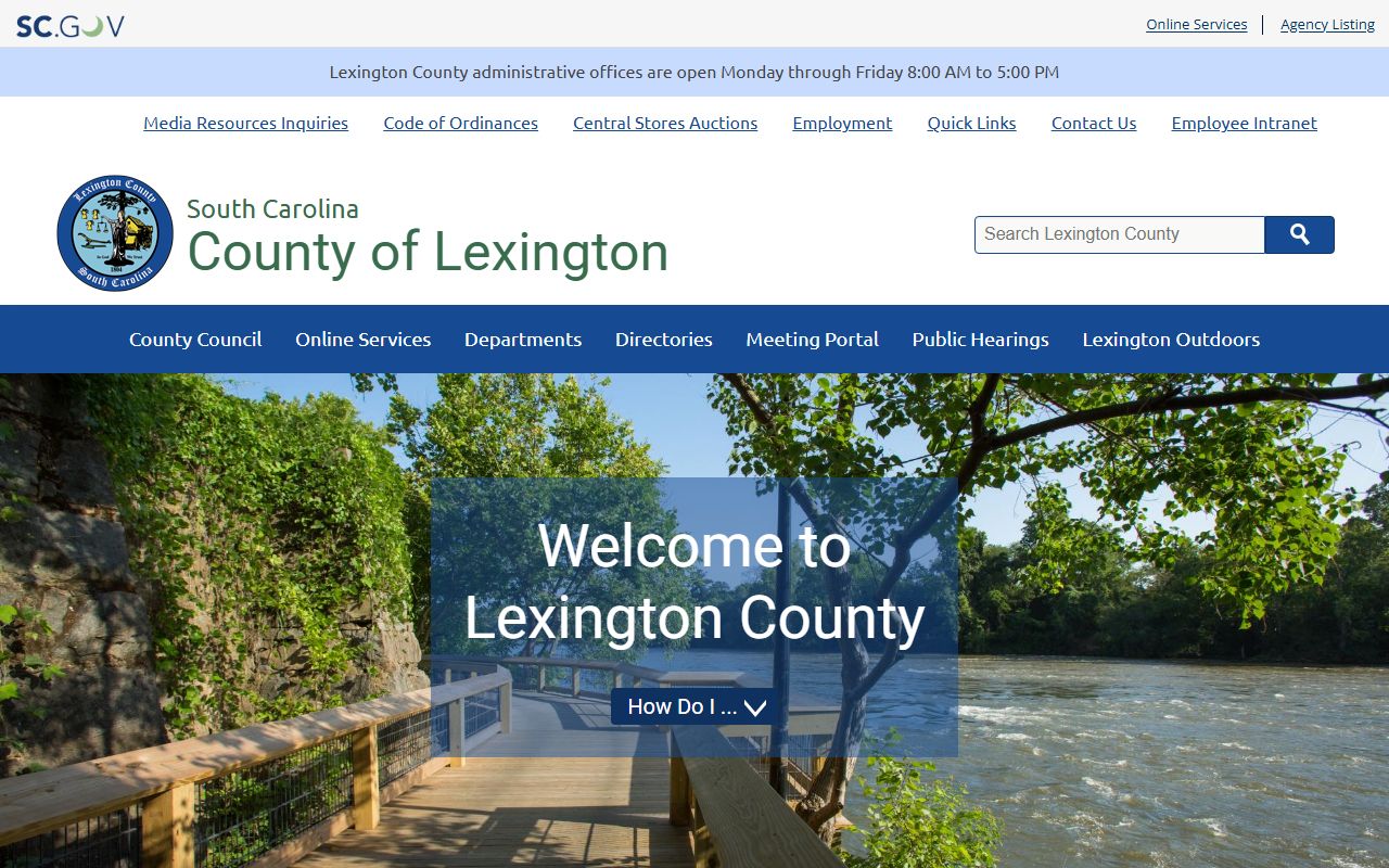 Lexington County Probate Court website showing marriage license and government information
