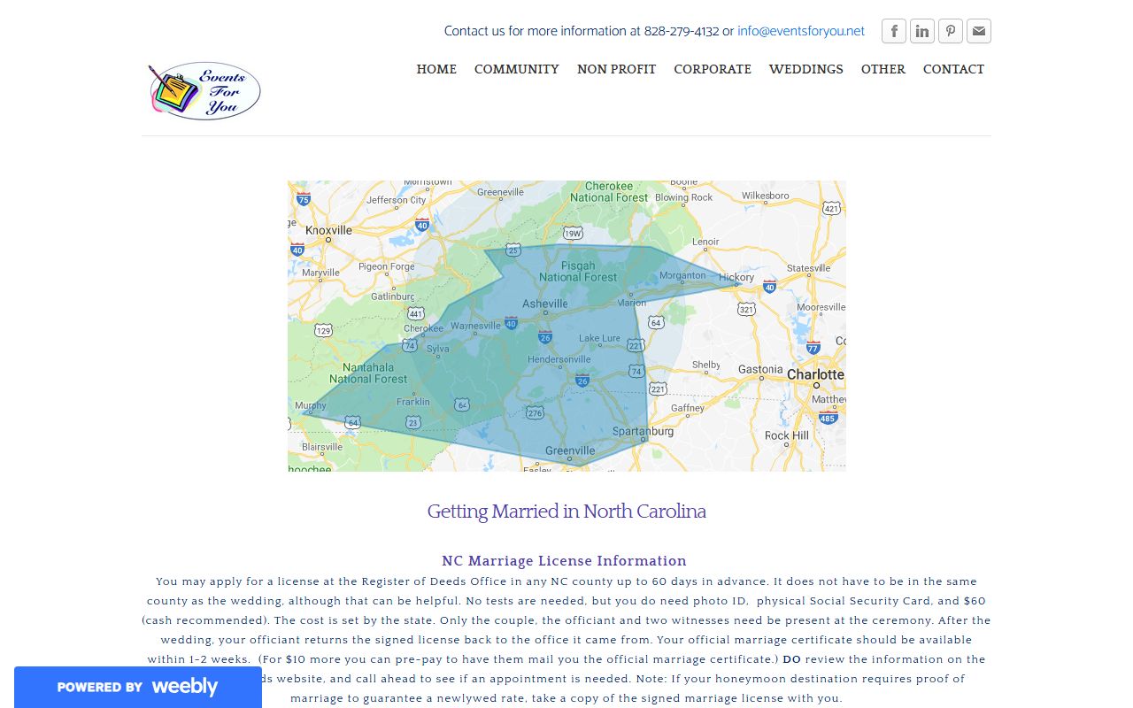 Events For You listing Oconee County Probate Court marriage license fees and contact details