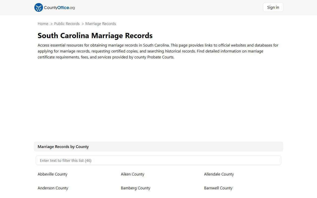 County office directory listing Dorchester County marriage license court information