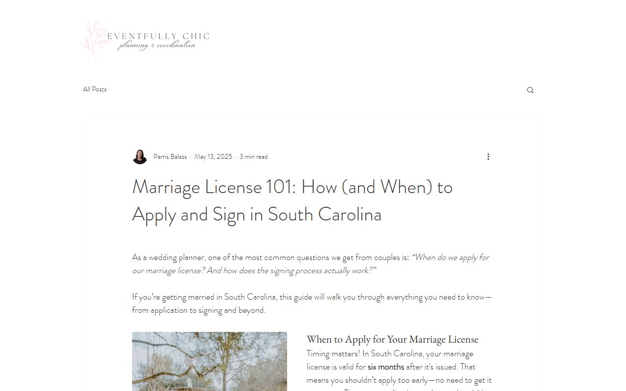 South Carolina marriage license application guide from Eventfully Chic