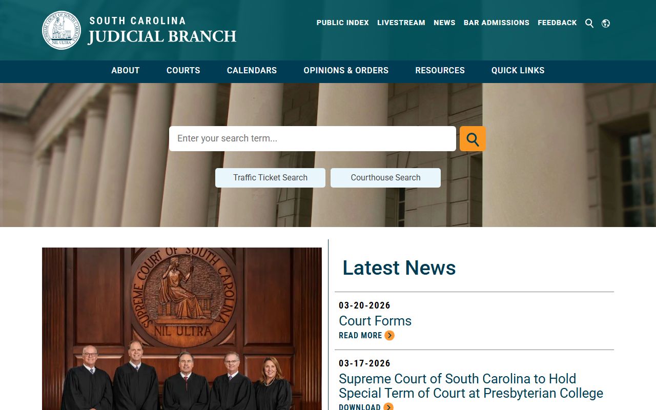 South Carolina Judicial Department courts information for marriage license