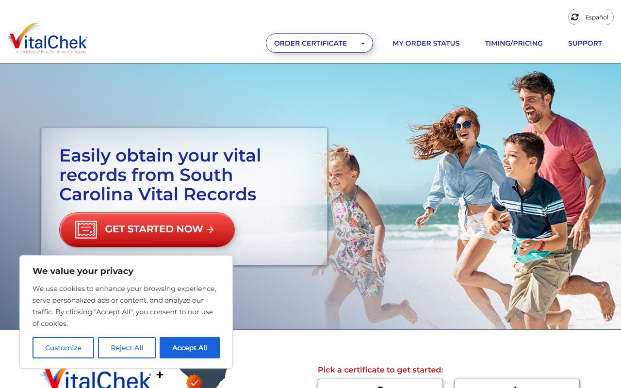 VitalChek South Carolina marriage license vital records ordering